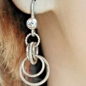 Judith Ripka Triple Hoop Circle Drop Earrings in Sterling Silver 925